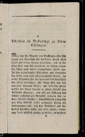 I. Ackerbau im Neckarthal zu Ober-Eßlingen