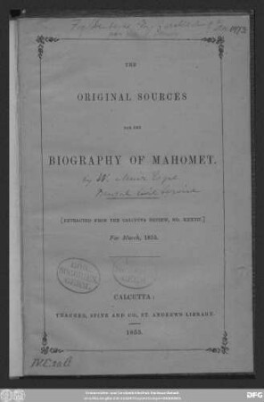 The original sources for the biography of Mahomet
