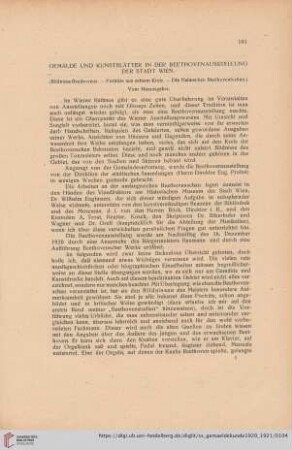 Gemälde und Kunstblätter in der Beethovenausstellung der Stadt Wien : (Bildnisse Beethovens - Porträte aus seinem Kreis - Die Halmschen Beethovenlocken)