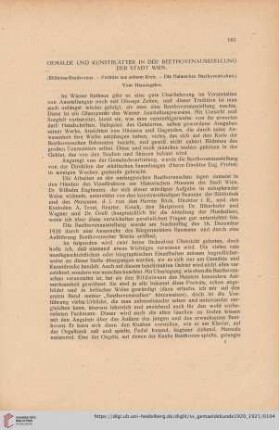 Gemälde und Kunstblätter in der Beethovenausstellung der Stadt Wien : (Bildnisse Beethovens - Porträte aus seinem Kreis - Die Halmschen Beethovenlocken)