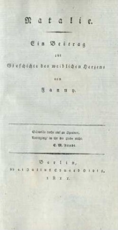 Natalie : Ein Beitrag zur Geschichte des weiblichen Herzens