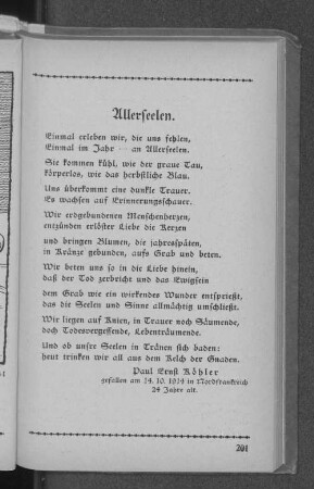 Gedicht: Allerseelen. - Paul Ernst Köhler