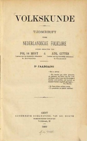 Volkskunde : tijdschrift over de cultuur van het dagelijks leven. 2. 1889