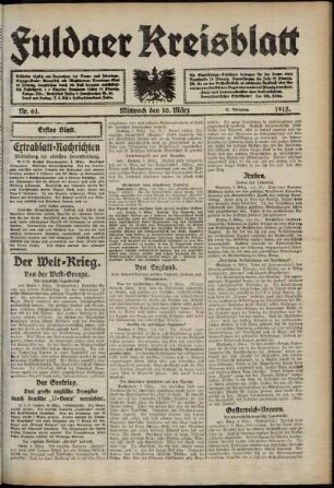 Erste Ausgabe vom Mittwoch, den 10. März 1915.