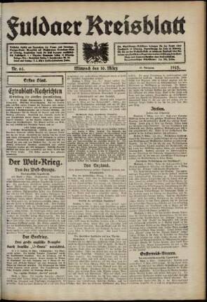 Erste Ausgabe vom Mittwoch, den 10. März 1915.