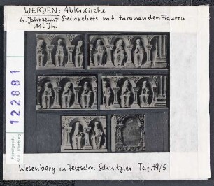 Essen-Werden: Abteikirche, Steinreliefs mit thronenden Figuren, 11.Jh.