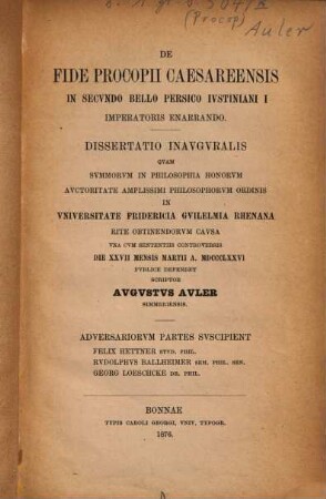 De fide Procopii Caesareensis in secundo bello Persico Justiniani I imperatoris enarrando