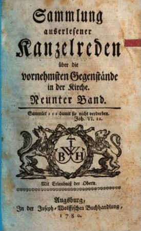 Sammlung auserlesener Kanzelreden über die vornehmsten Gegenstände in der Kirche, 9