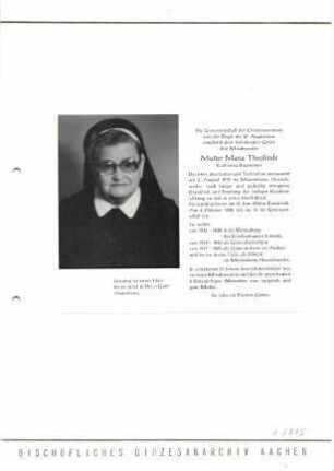 Mutter Maria Theolinde geb. Katharina Baumanns