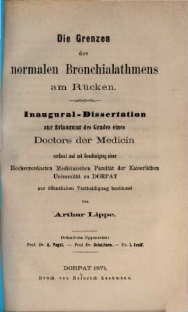Die Grenzen des normalen Bronchialathmens am Rücken : Inaug.-Dissertation