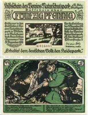 Stuttgart, Notgeldserie Verein Naturschutzpark, 50 Pfennig