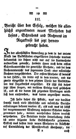 Bericht über den Erfolg, welchen die allerhöchst angeordneten neuen Methoden des Lesens, Schreibens und Rechnens im Rezatkreise bis jetzt hervorgebracht haben