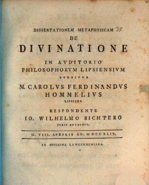 Dissertatio metaphysicam de divinatione