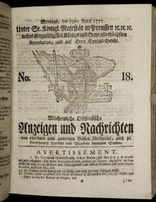No. 18. Montags, den 29ten April 1771.