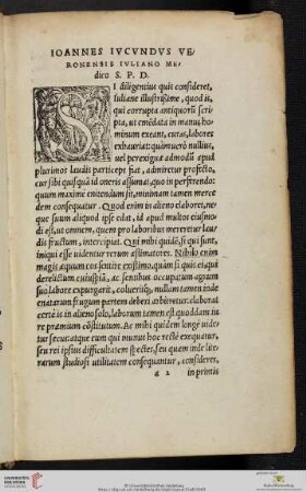 Ioannes Iucundus ve Ronensis Iuliano me dico S.P.D.