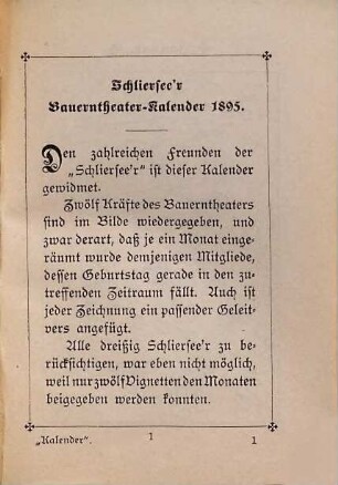 Schliersee'r Bauerntheater-Kalender 1895