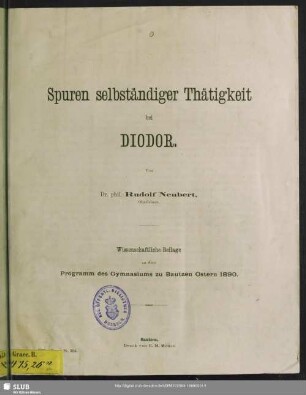 Spuren selbständiger Thätigkeit bei Diodor