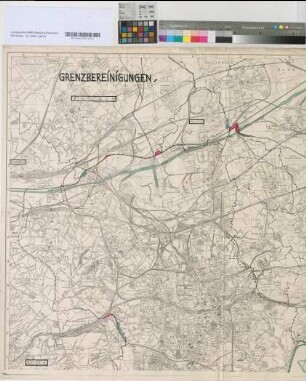 Stadt und Landkreis Essen mit Umgebung. Grenzbereinigungen [Osterfeld, Bottrop, Karnap, Buer, Mülheim].