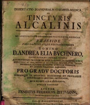 Dissertatio Inavgvralis Chemico-Medica, De Tinctvris Alcalinis