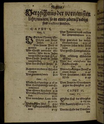 Verzeichnüs der vornemsten Lehrpuncten, so in einer jedern Predigt sind tractiret worden.