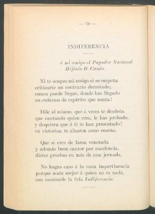 Indiferencia : Á mi amigo el payador nacional Hijinio D. Cazón.