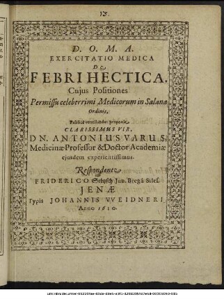Exercitatio Medica De Febri Hectica
