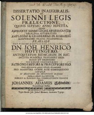 Dissertatio Inauguralis, De Solenni Legis Prælectione, Quovis Septimo Anno Repetita