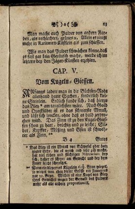 Cap. V. Vom Kugeln-Giessen - Cap. VIII. Von Schwantz-Schrauben