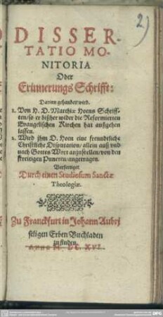 Dissertatio monitoria oder Erinnerungsschrift