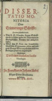 Dissertatio monitoria oder Erinnerungsschrift