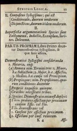 Partis Propriae Libro Primo docetur Demonstrativus Syllogismus, & quae huic affinia.