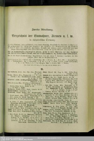 Zweite Abteilung. Einwohnerverzeichnis