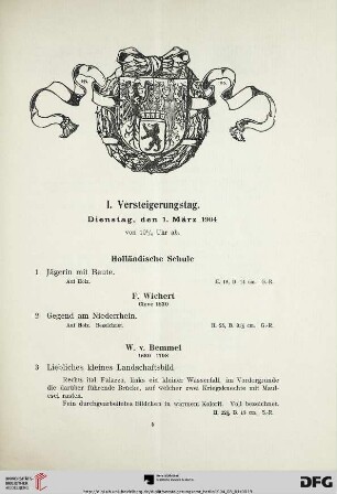 1. Versteigerungstag. Dienstag, den 1. März 1904 von 10 ½ Uhr ab (Nr. 1-114)