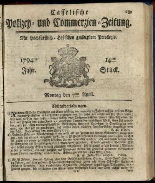 14tes Stueck, Montag den 7ten April 1794