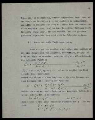 § 1. Ganze rationale Funktionen von z.