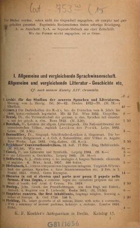 Katalog : Filiale K. F. Koehler's Antiquarium in Berlin. [Umschlagt.], 15
