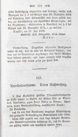 161. Appellationssumme. Deren Nachweisung.