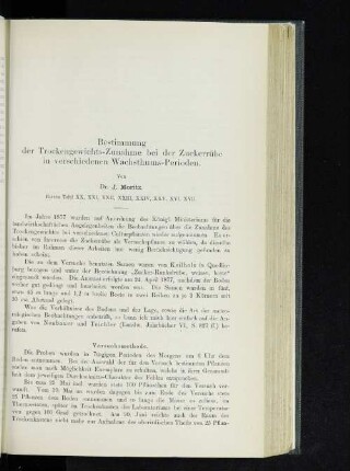 Bestimmung der Trockengewichts-Zunahme bei der Zuckerrübe in verschiedenen Wachsthums-Perioden