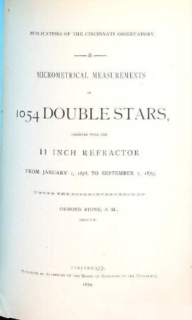 Micrometrical measurements of 1054 double stars observed with the 11 inch refractor from January 1, 1878, to September 1, 1879
