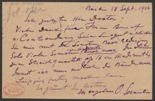 Brief an Ludwig Strecker und B. Schott's Söhne : 18.09.1922