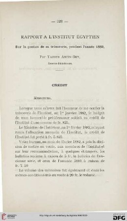 Rapport à l'Institut Égyptien