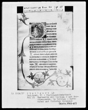 Gebetbuch des Konrad Peutinger — Initiale D (ixit dominus), darin Gottvater und Christus thronend, Folio 25recto