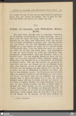 XXI. Geschichte und Geographie, exakte Wissenschaften, Religion, Politik