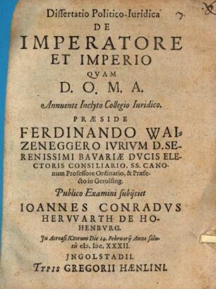 Dissertatio Politico-Iuridica De Imperatore Et Imperio