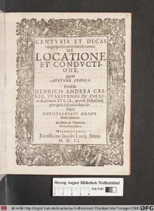 Centuria Et Decas una propositionum iuridicarum, De Locatione Et Conductione