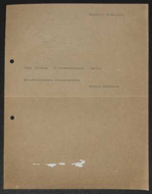 Brief von Gerhart Hauptmann an Fritz Klimsch