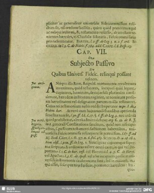 Cap. VII. De Subjecto Passivo Seu Quibus Univers. Fideic. relinqui possunt vel non
