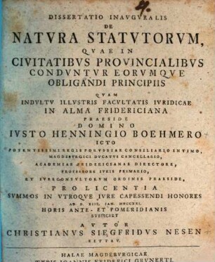 Diss. inaug. de natura statutorum, quae in civitatibus provincialibus conduntur, eorumque obligandi principiis
