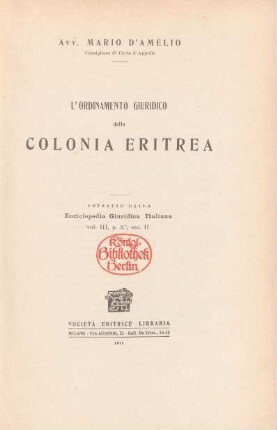 L'ordinamento giuridico della colonia Eritrea