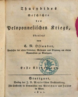 Geschichte des Peloponnesischen Kriegs. 1